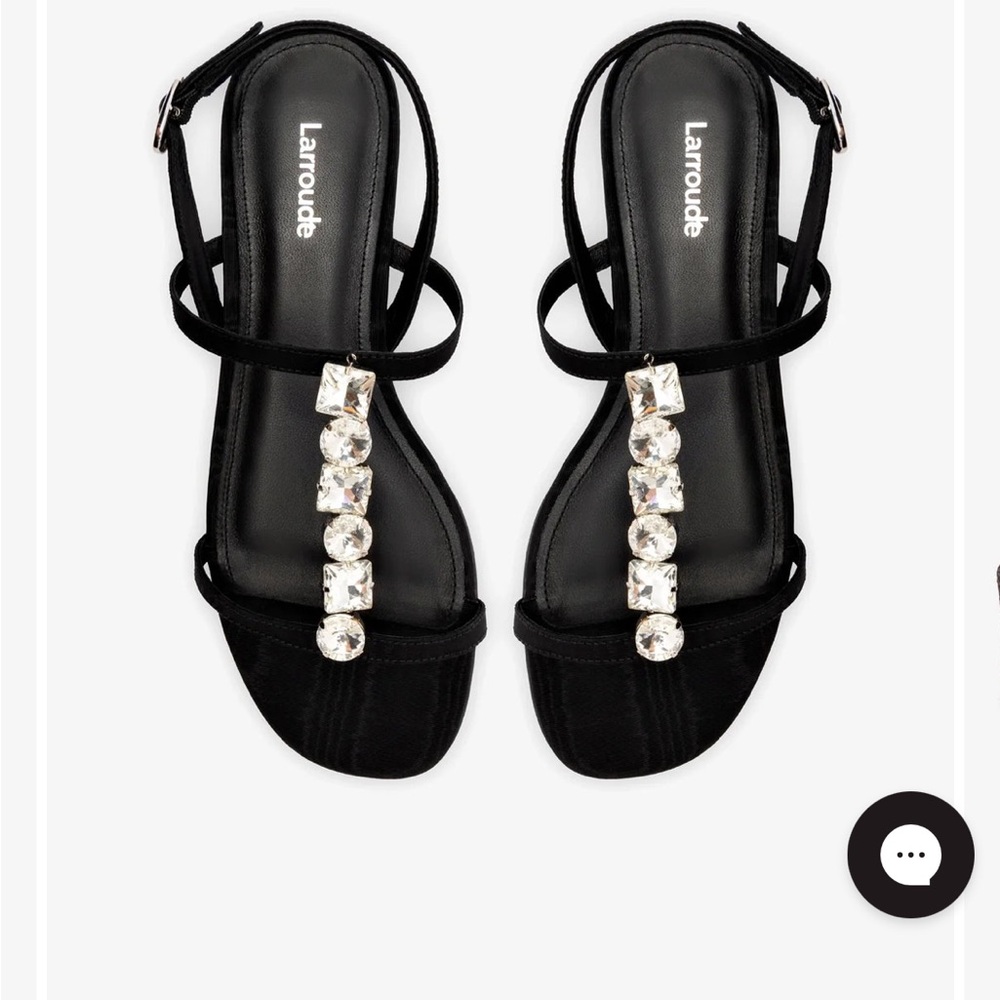 Larroude Black Strappy Sandals with Crystal Embellishments
